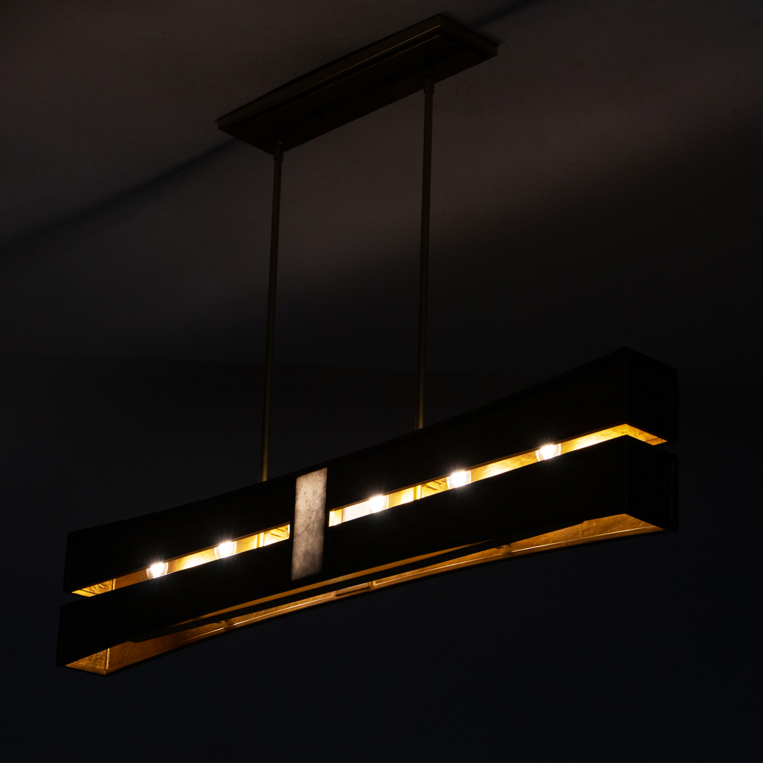Dos 48-in 6 Light (40-watt) Rustic Gold and Brushed Gold Linear Pendant - Image 6