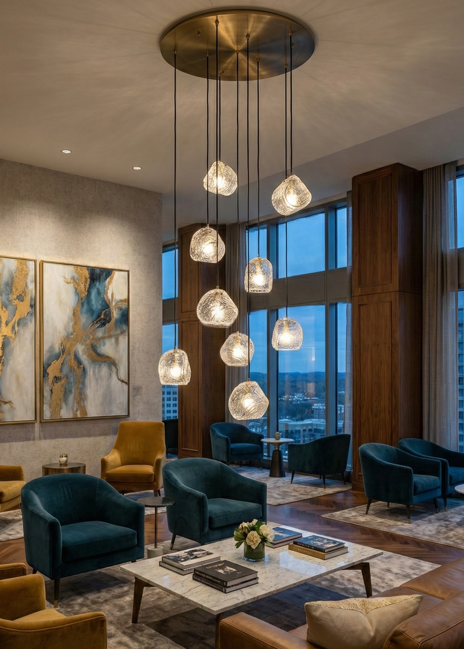 Pallina 32-in 9 Light (40-watt) Winter Brass Chandelier - Image 3
